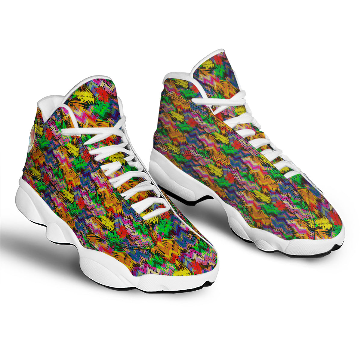 Psychedelic Zigzag Tropical Print Pattern White Basketball Shoes-grizzshop