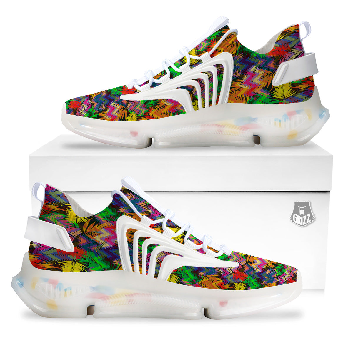 Psychedelic Zigzag Tropical Print Pattern White Gym Shoes-grizzshop
