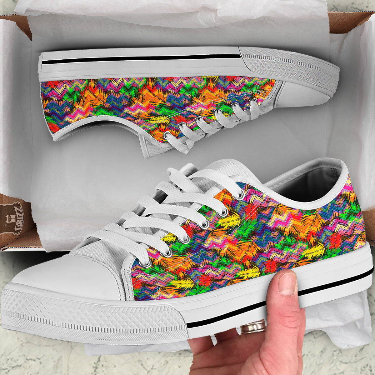 Psychedelic Zigzag Tropical Print Pattern White Low Top Shoes-grizzshop