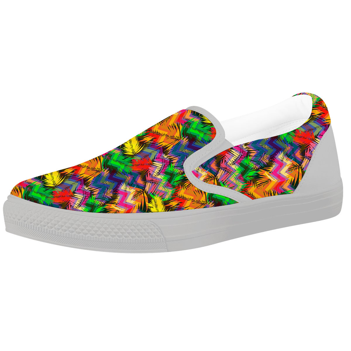 Psychedelic Zigzag Tropical Print Pattern White Slip On Shoes-grizzshop