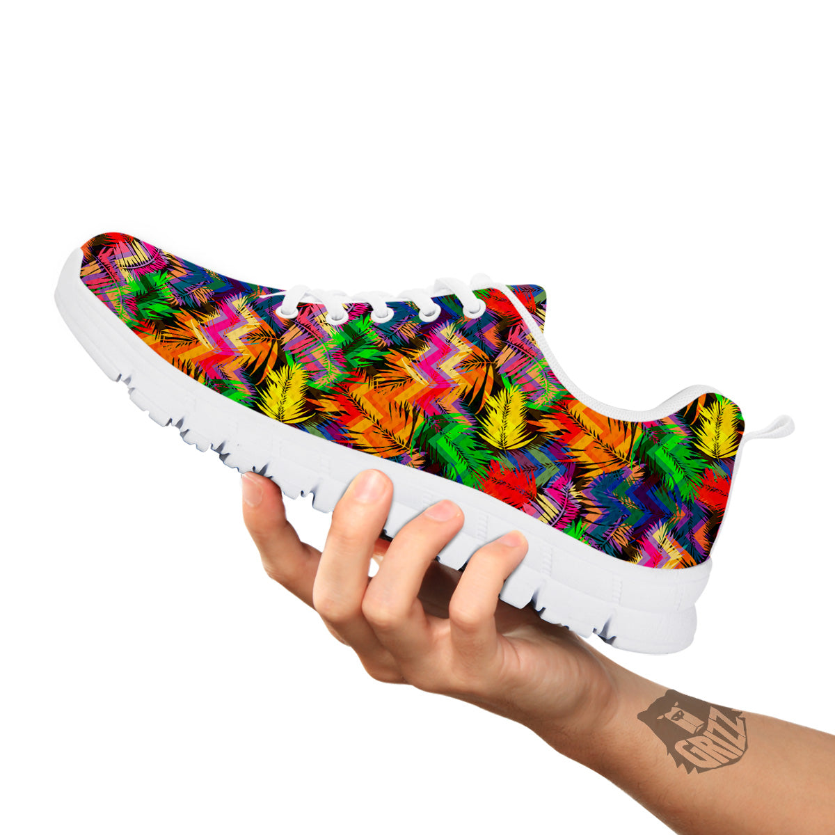 Psychedelic Zigzag Tropical Print Pattern White Sneaker-grizzshop