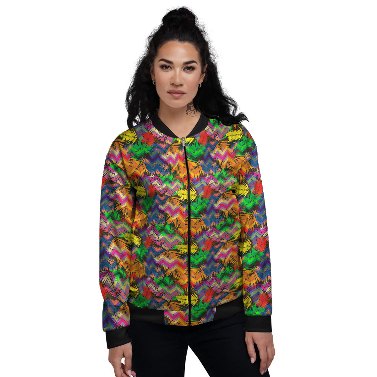Psychedelic Zigzag Tropical Print Pattern Women's Bomber Jacket-grizzshop