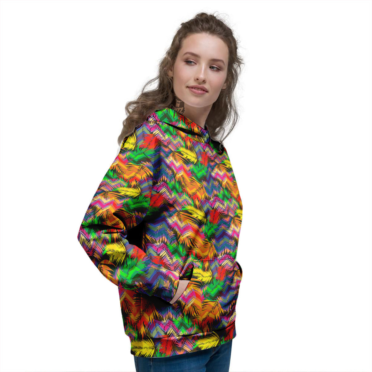 Psychedelic Zigzag Tropical Print Pattern Women's Hoodie-grizzshop