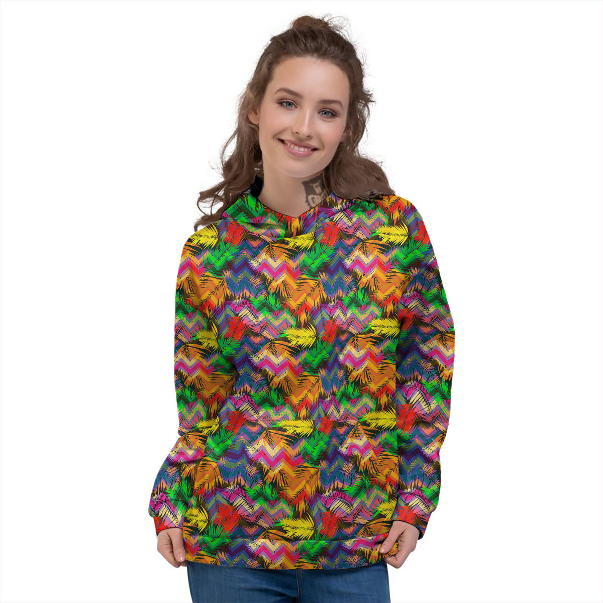 Psychedelic Zigzag Tropical Print Pattern Women's Hoodie-grizzshop