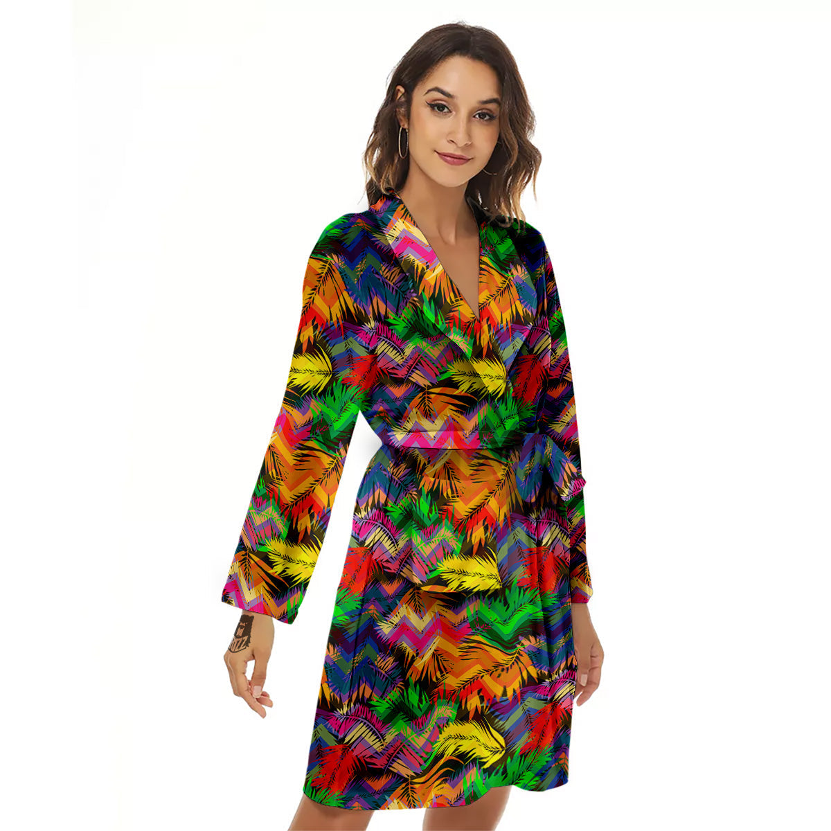 Psychedelic Zigzag Tropical Print Pattern Women's Robe-grizzshop
