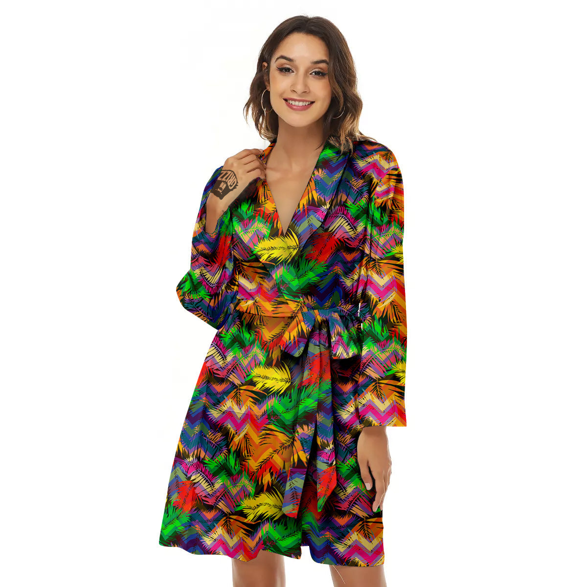Psychedelic Zigzag Tropical Print Pattern Women's Robe-grizzshop