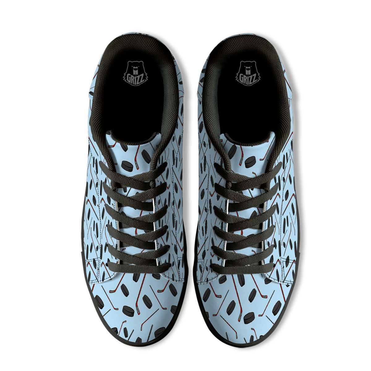 Puck And Hockey Stick Print Pattern Black Low Top Sneakers-grizzshop