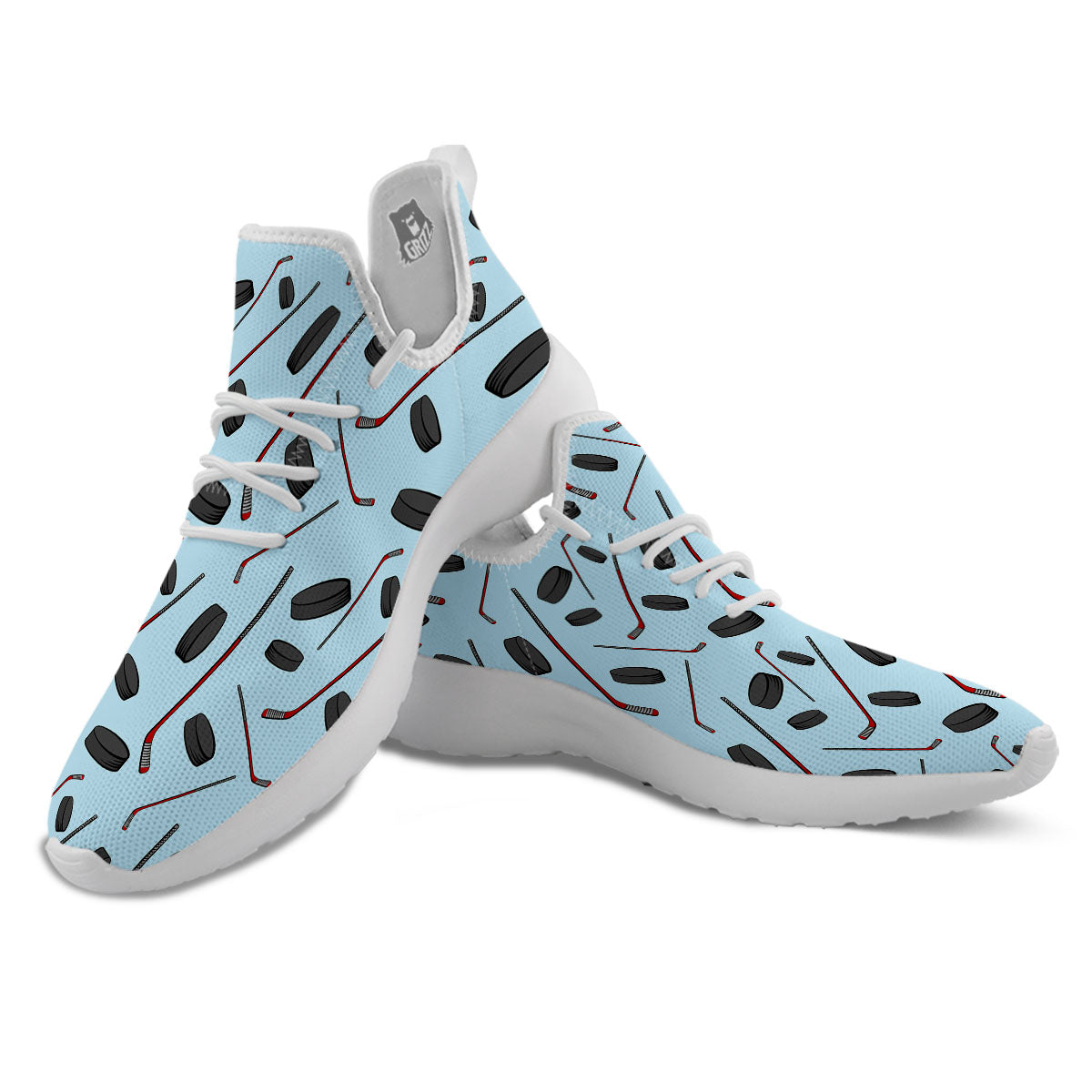 Puck And Hockey Stick Print Pattern White Athletic Shoes-grizzshop