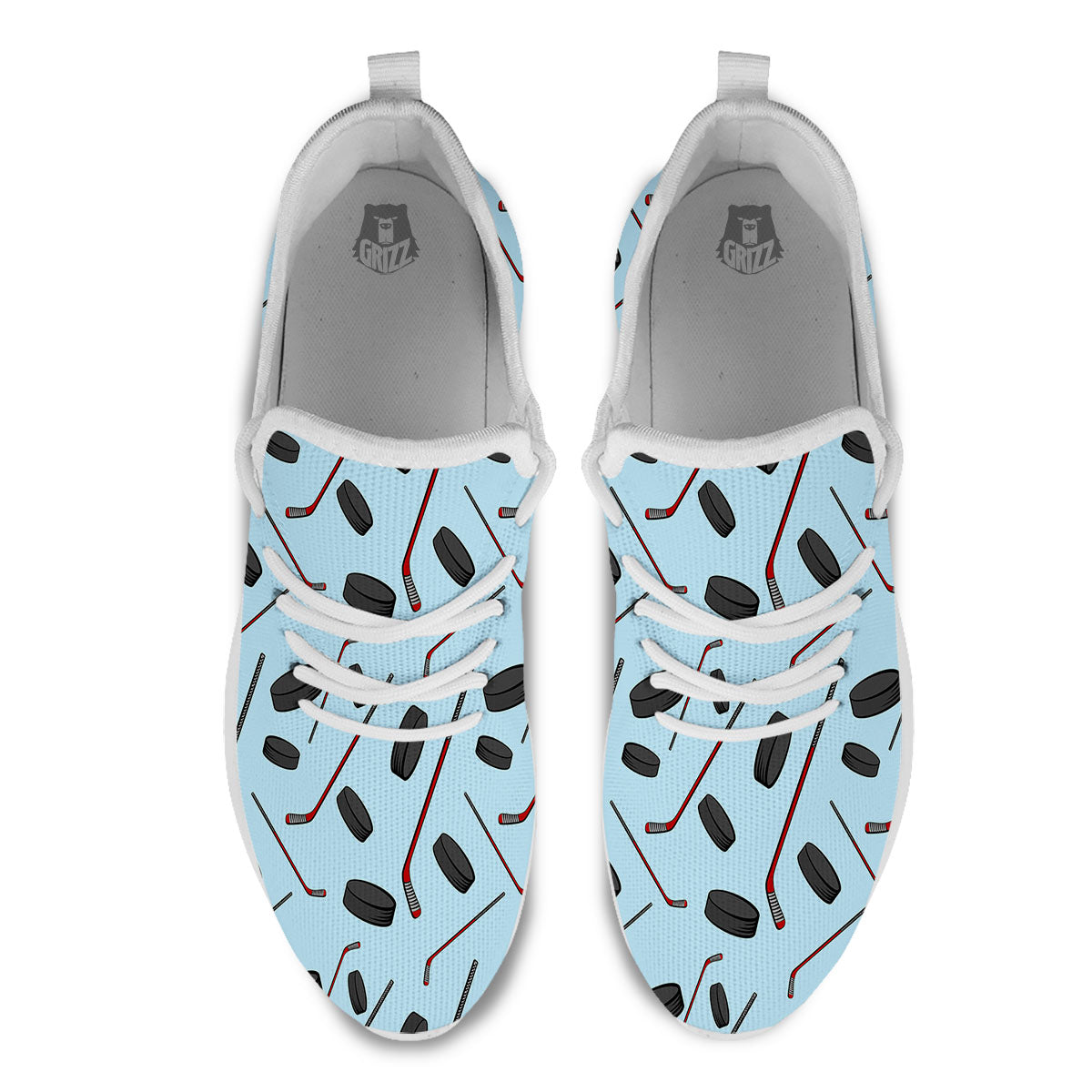 Puck And Hockey Stick Print Pattern White Athletic Shoes-grizzshop