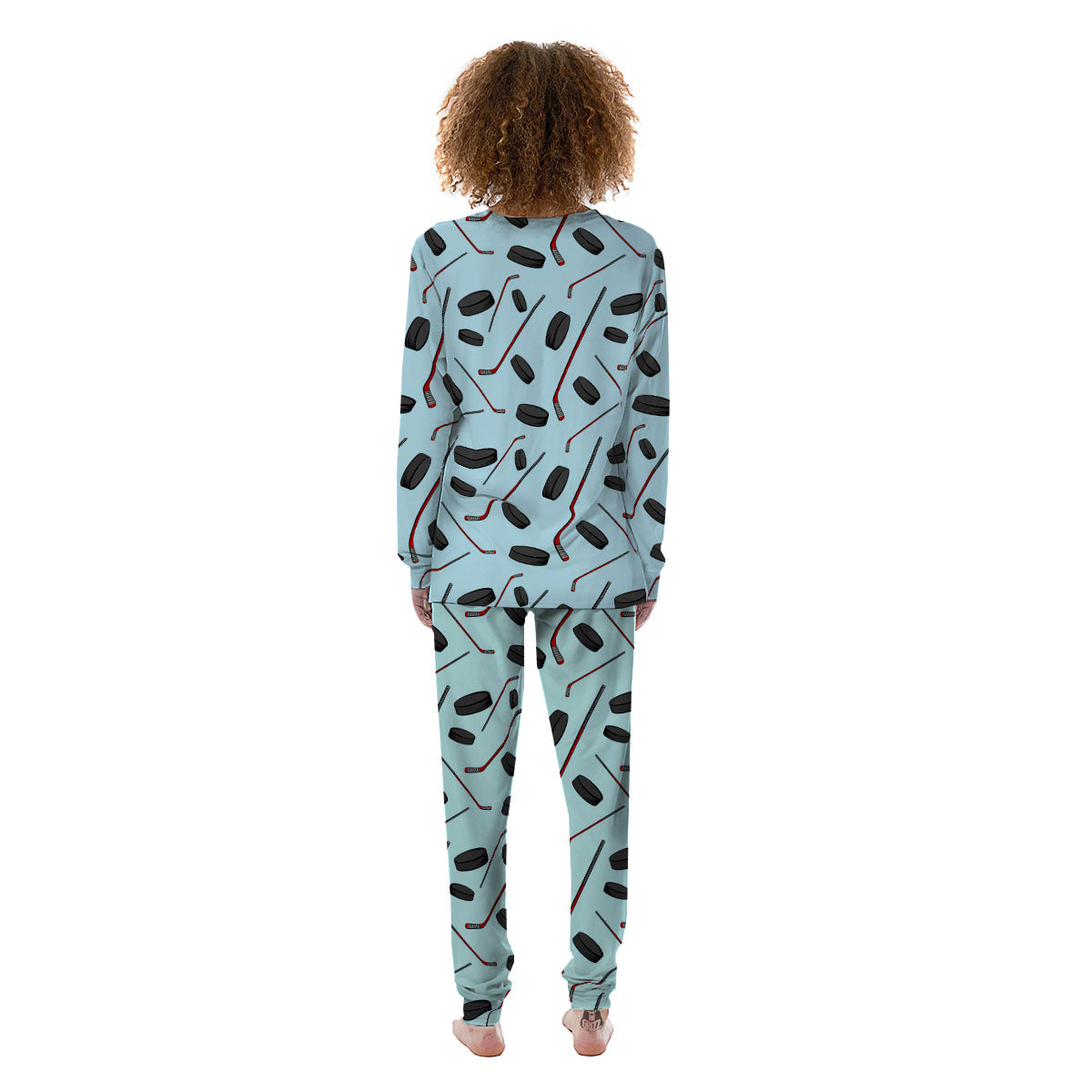 Puck And Hockey Stick Print Pattern Women's Pajamas-grizzshop