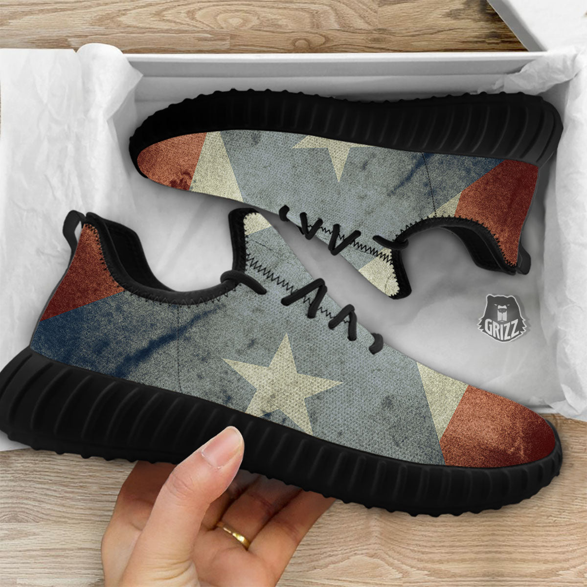 Puerto Rican Flag Grunge Print Black Walking Shoes-grizzshop