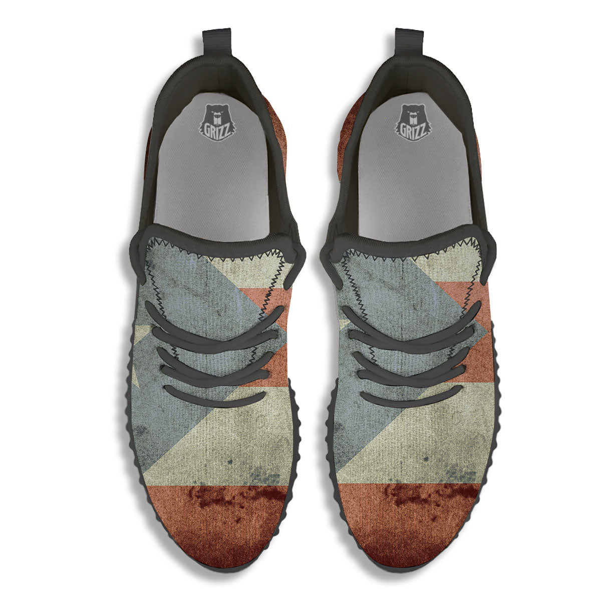 Puerto Rican Flag Grunge Print Black Walking Shoes-grizzshop