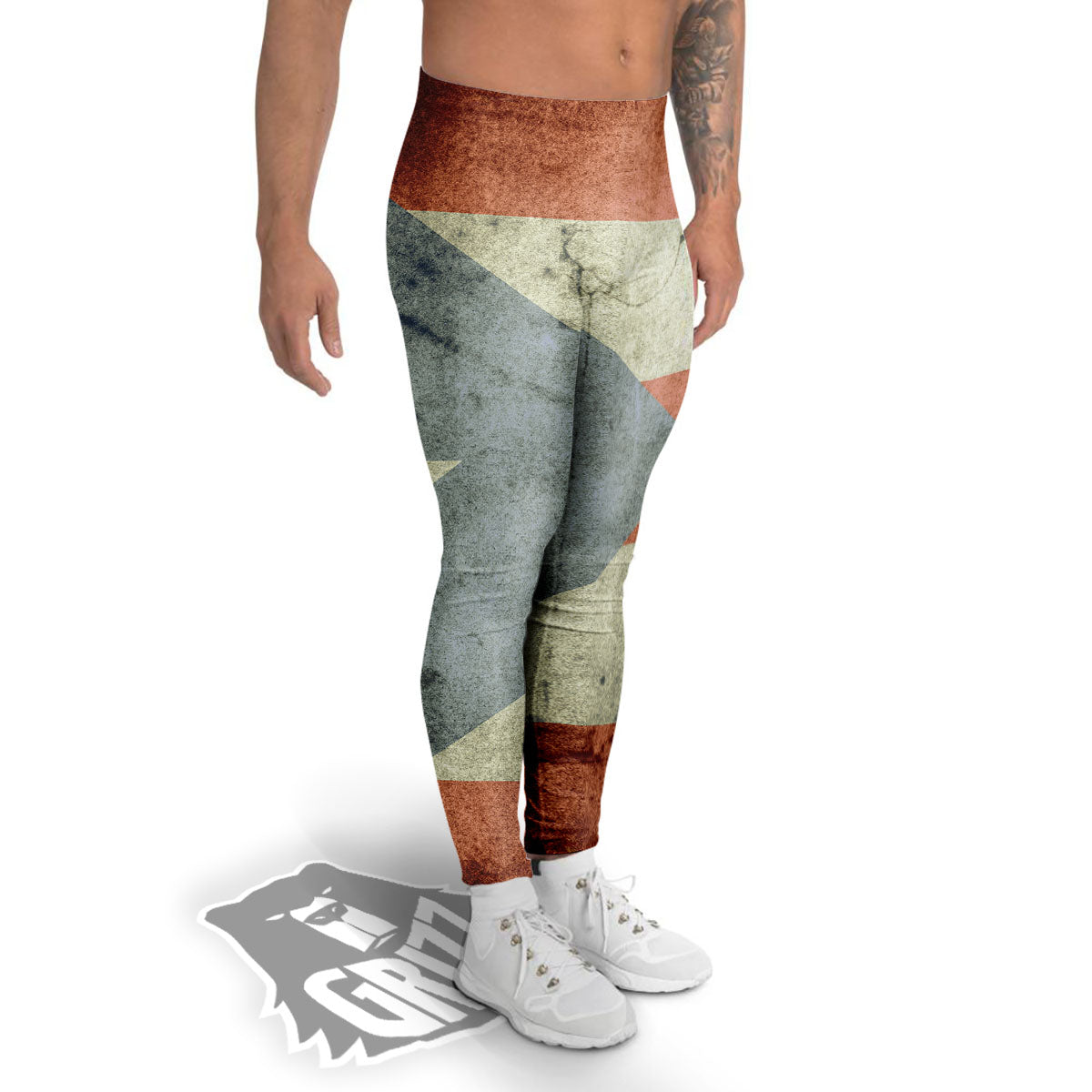 Puerto Rican Flag Grunge Print Men's Leggings-grizzshop