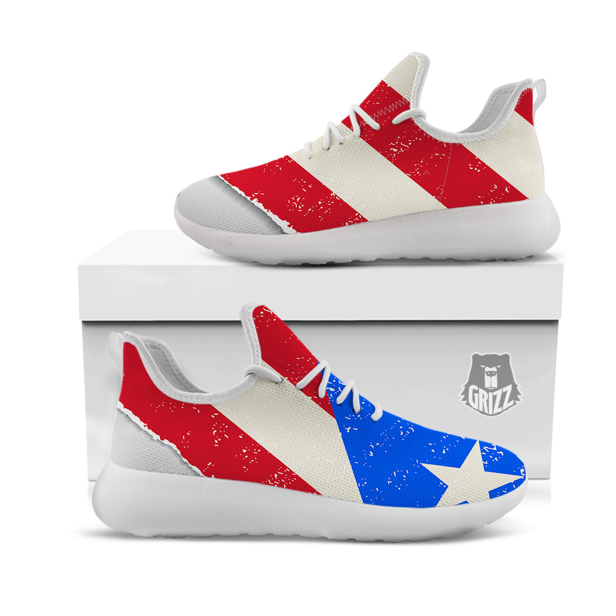 Puerto Rican Retro Flag Print White Athletic Shoes-grizzshop