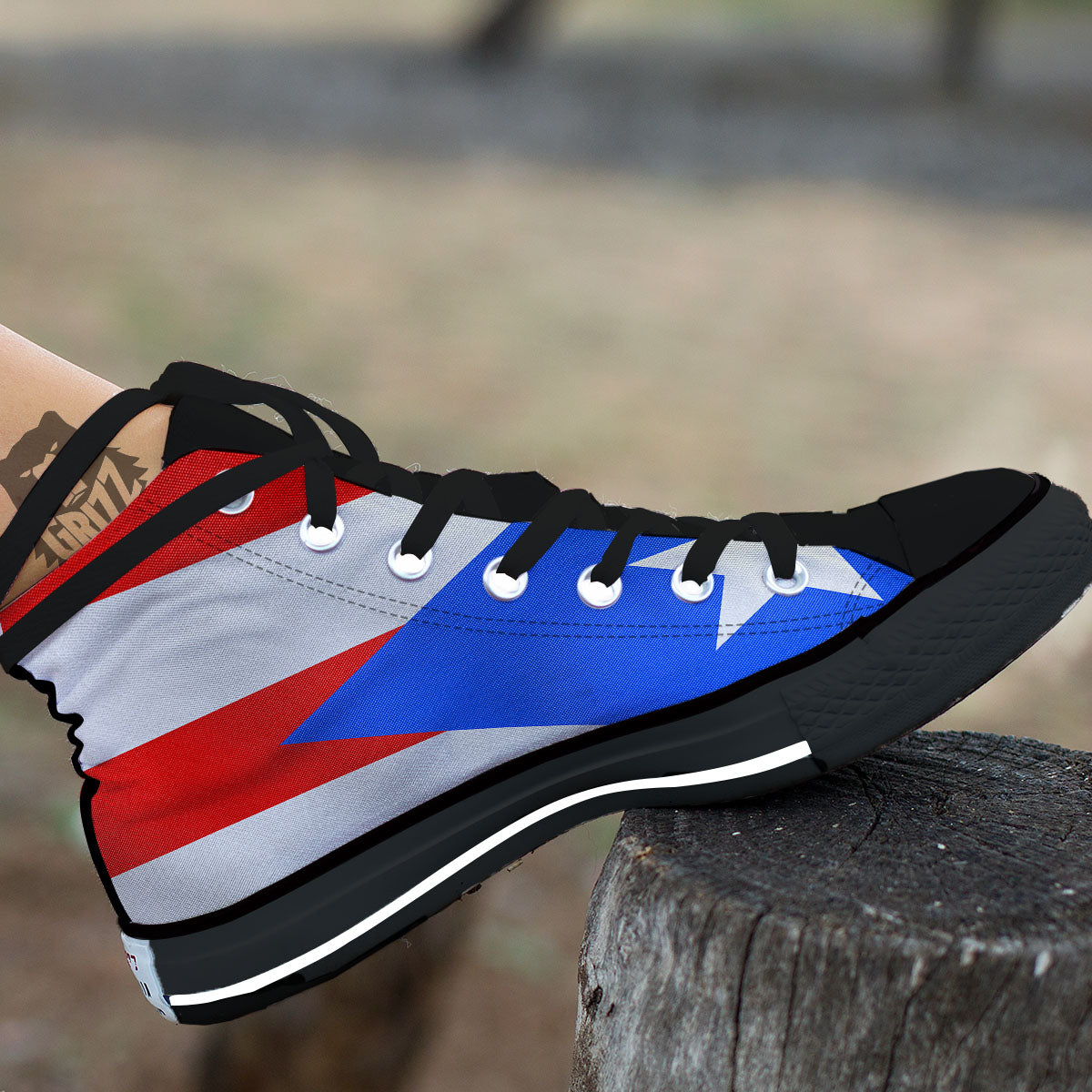 Puerto Rican Wrinkled Flag Print Black High Top Shoes-grizzshop