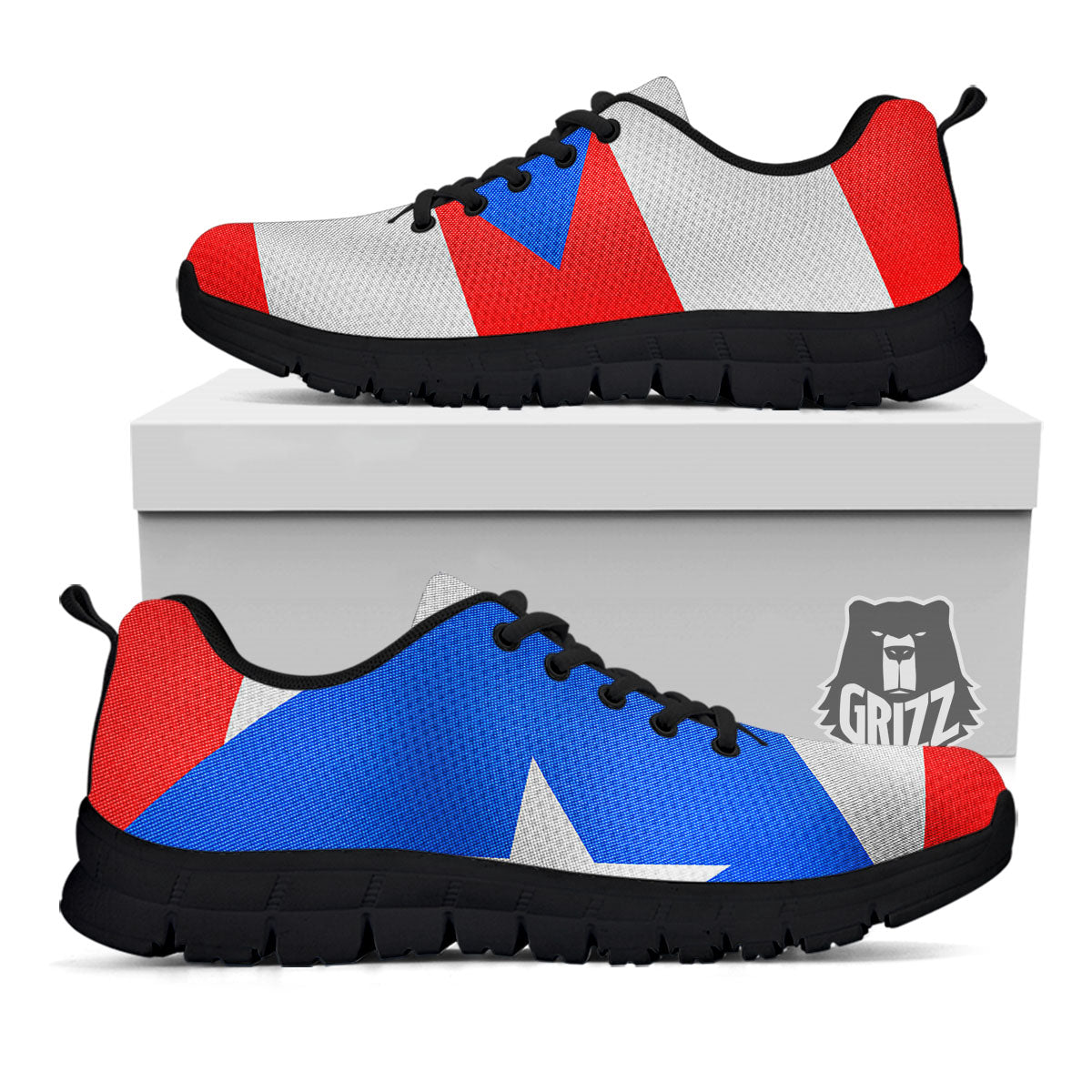 Puerto Rican Wrinkled Flag Print Black Sneaker-grizzshop