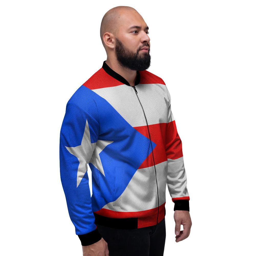 Puerto Rican Wrinkled Flag Print Men's Bomber Jacket-grizzshop