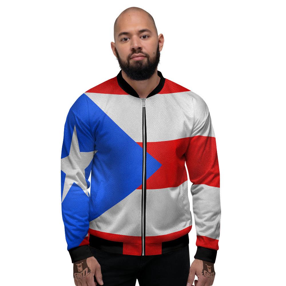 Puerto Rican Wrinkled Flag Print Men's Bomber Jacket-grizzshop