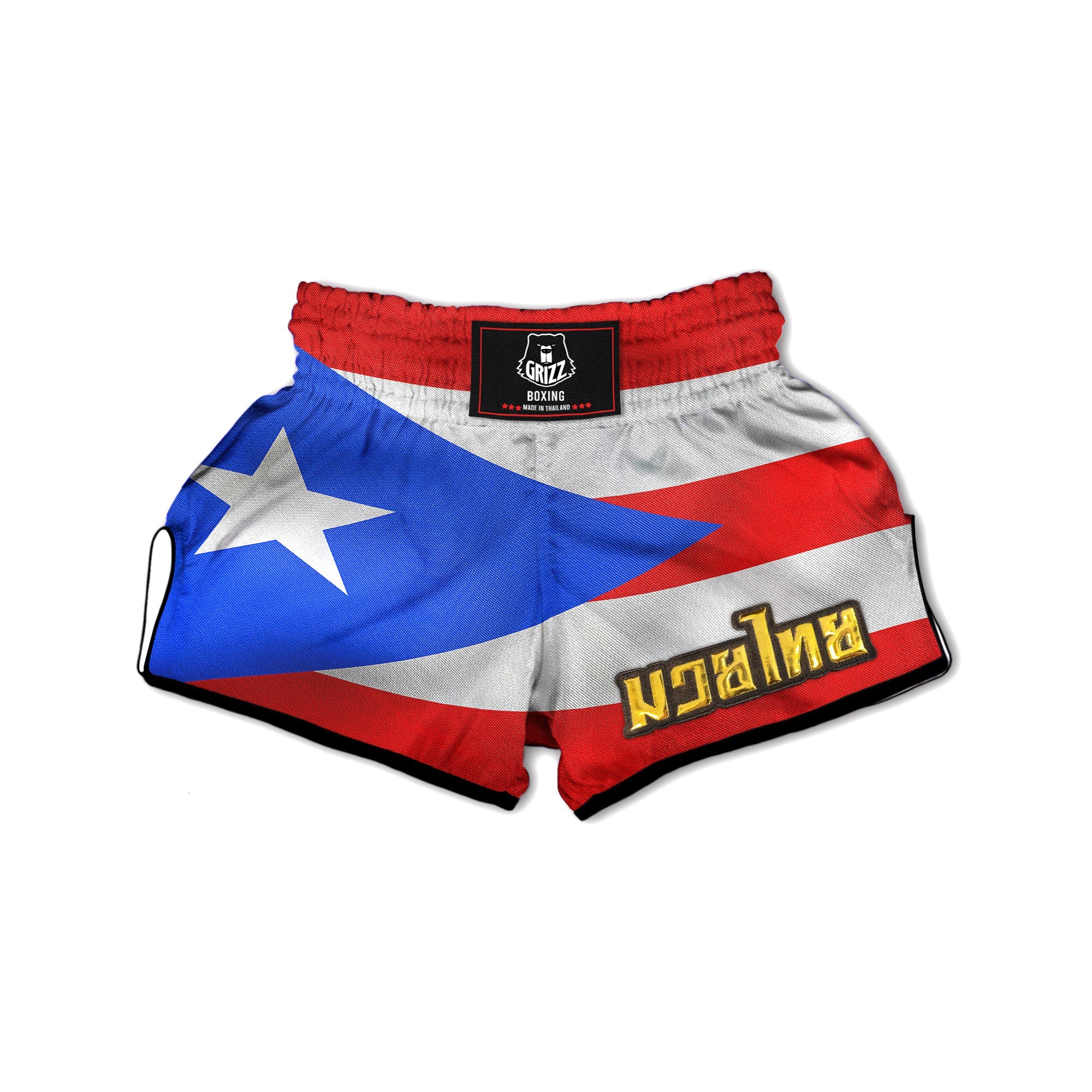 Puerto Rican Wrinkled Flag Print Muay Thai Boxing Shorts-grizzshop