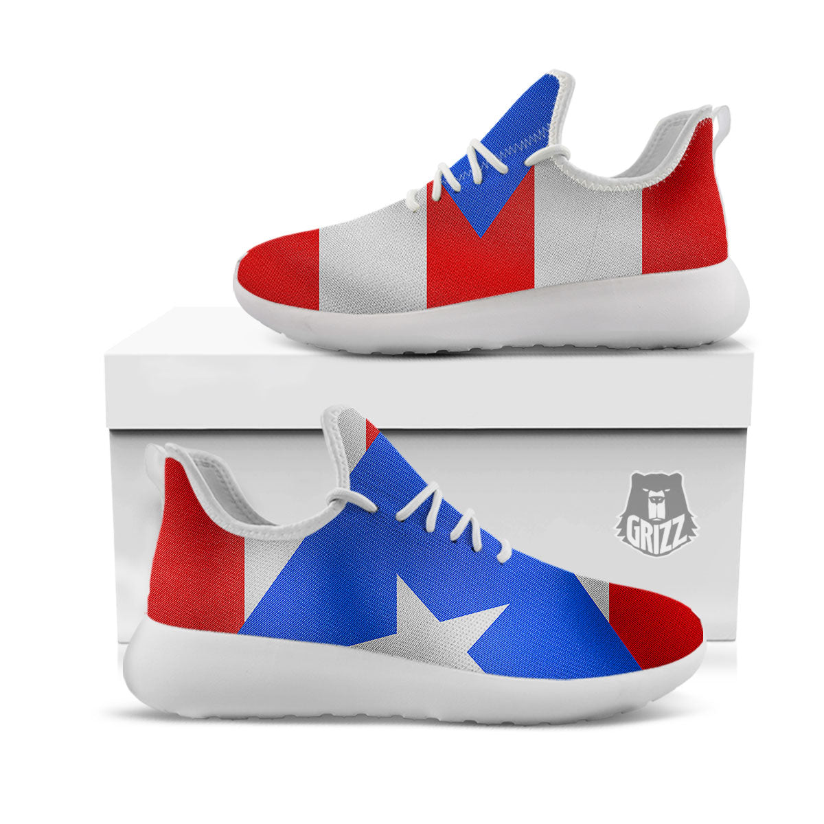 Puerto Rican Wrinkled Flag Print White Athletic Shoes-grizzshop