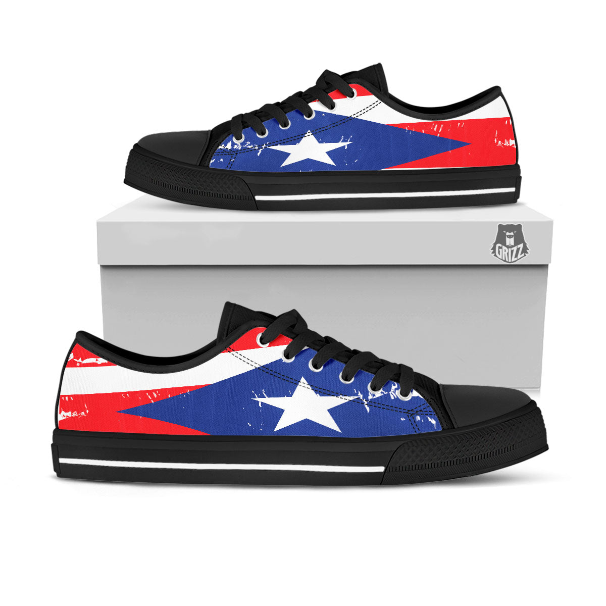 Puerto Rico Flag Print Black Low Top Shoes-grizzshop