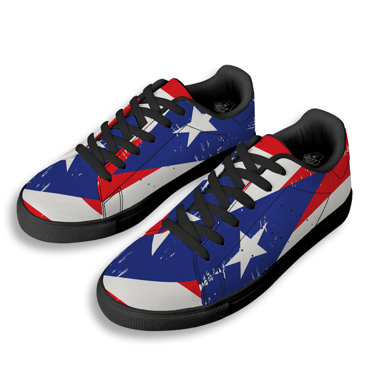 Puerto Rico Flag Print Black Low Top Sneakers-grizzshop