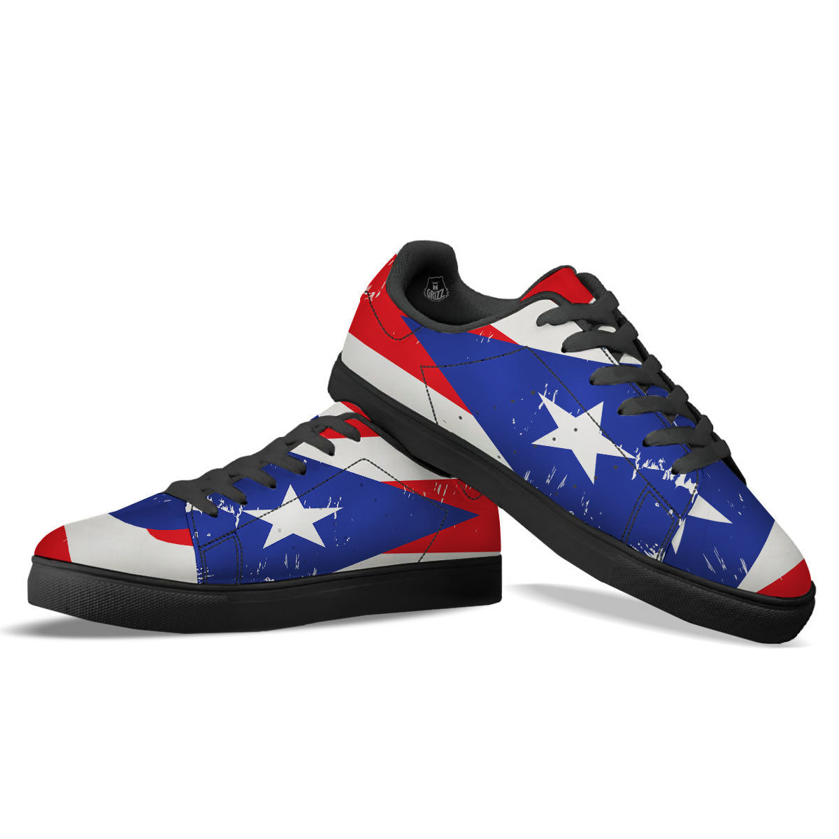 Puerto Rico Flag Print Black Low Top Sneakers-grizzshop