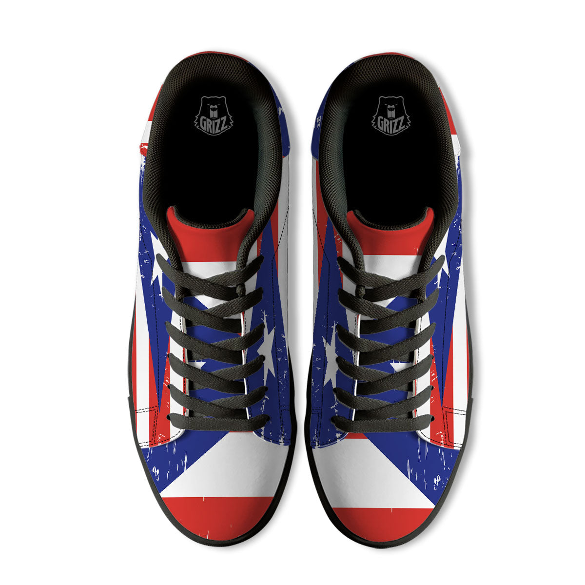 Puerto Rico Flag Print Black Low Top Sneakers-grizzshop