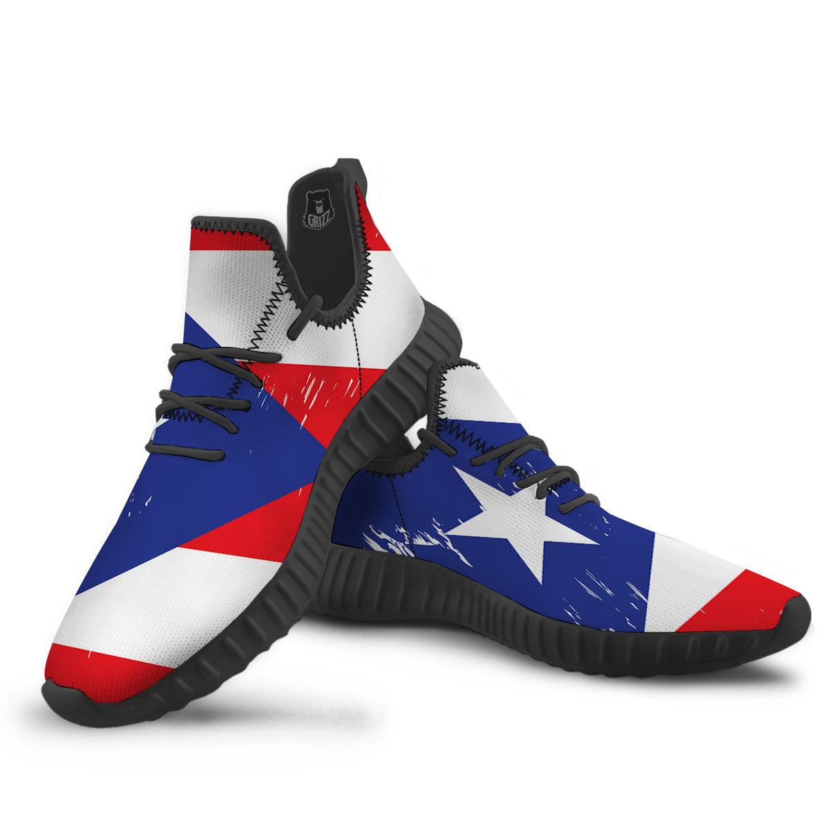 Puerto Rico Flag Print Black Walking Shoes-grizzshop