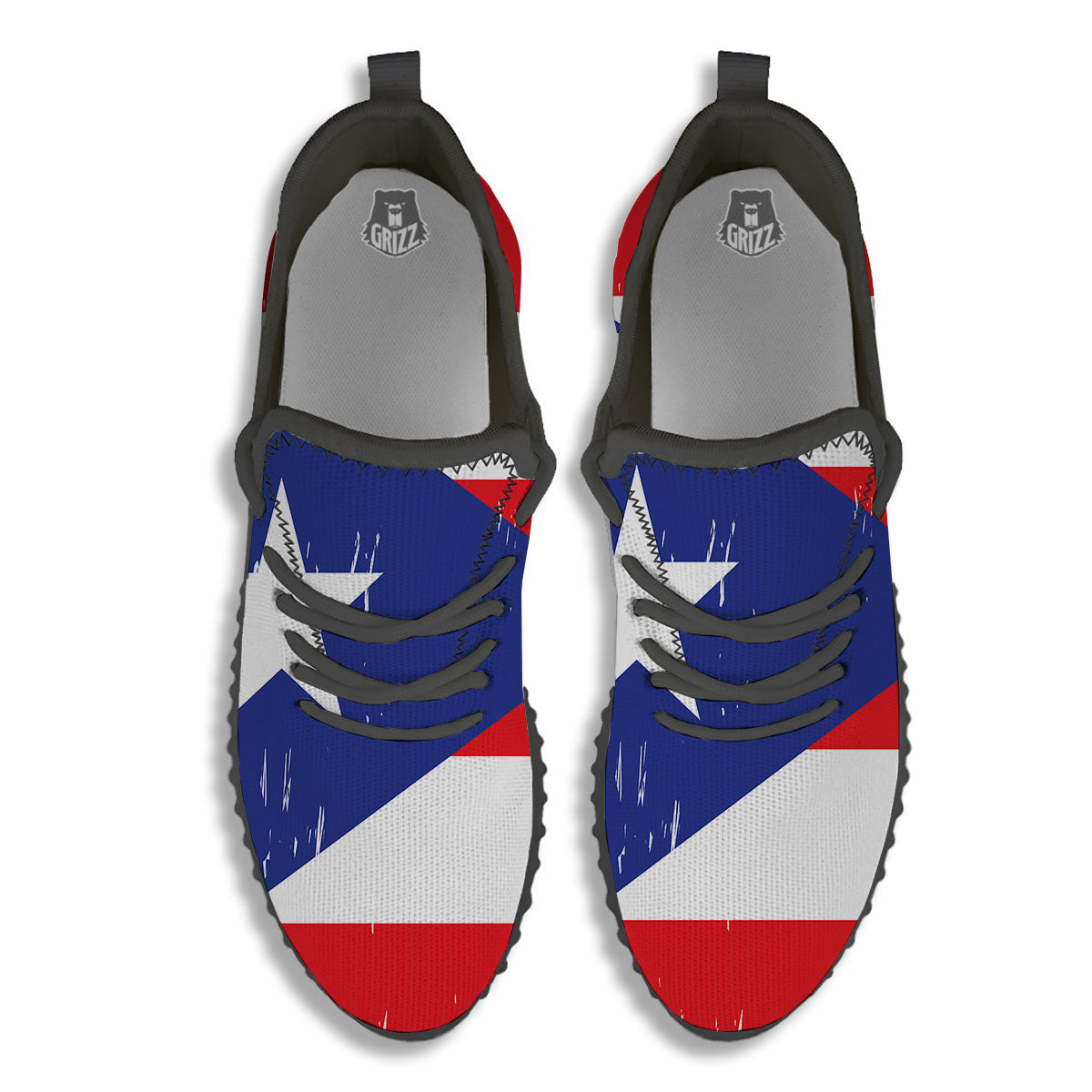 Puerto Rico Flag Print Black Walking Shoes-grizzshop