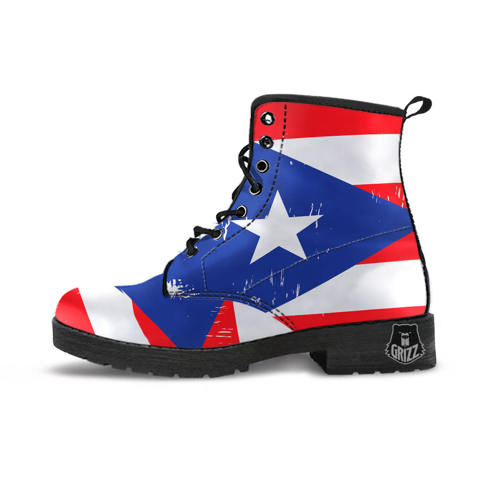 Puerto Rico Flag Print Leather Boots-grizzshop
