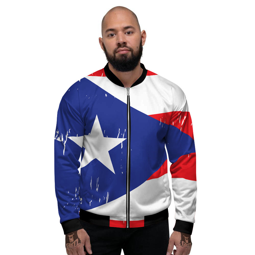 Puerto Rico Flag Print Men's Bomber Jacket-grizzshop