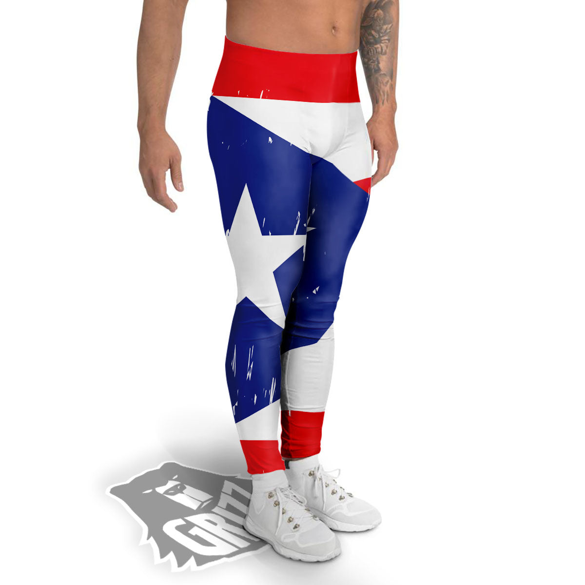 Puerto Rico Flag Print Men's Leggings-grizzshop