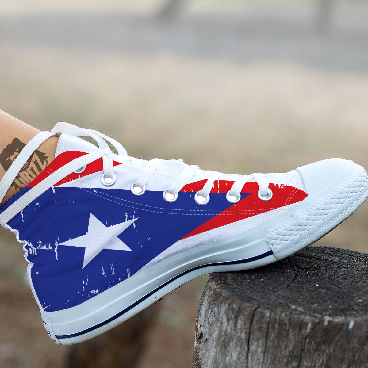 Puerto Rico Flag Print White High Top Shoes-grizzshop