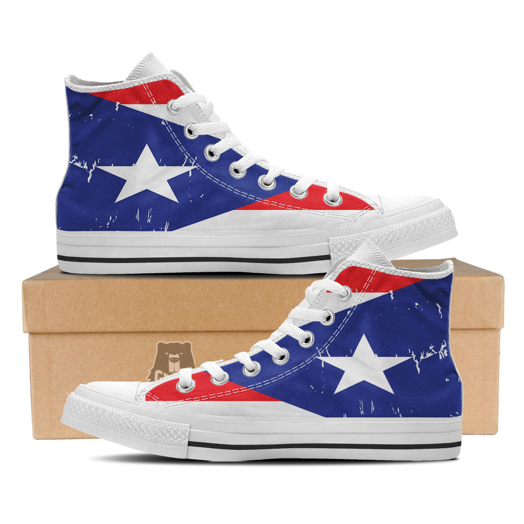 Puerto Rico Flag Print White High Top Shoes-grizzshop