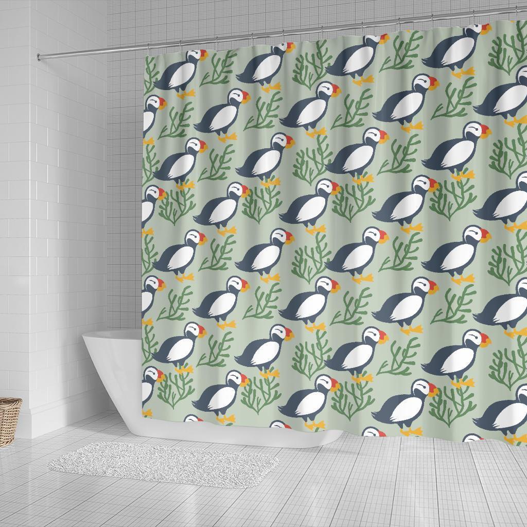 Puffin Cute Pattern Print Bathroom Shower Curtain-grizzshop