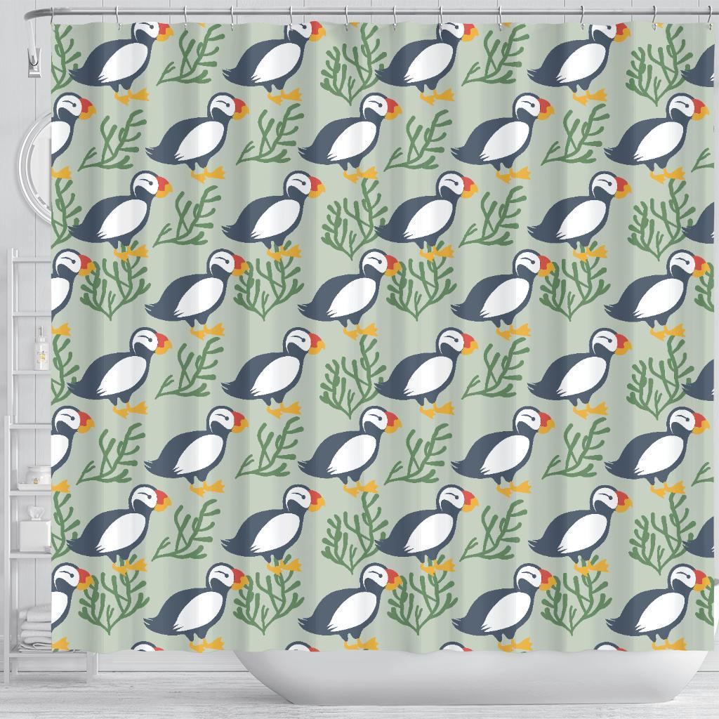 Puffin Cute Pattern Print Bathroom Shower Curtain-grizzshop