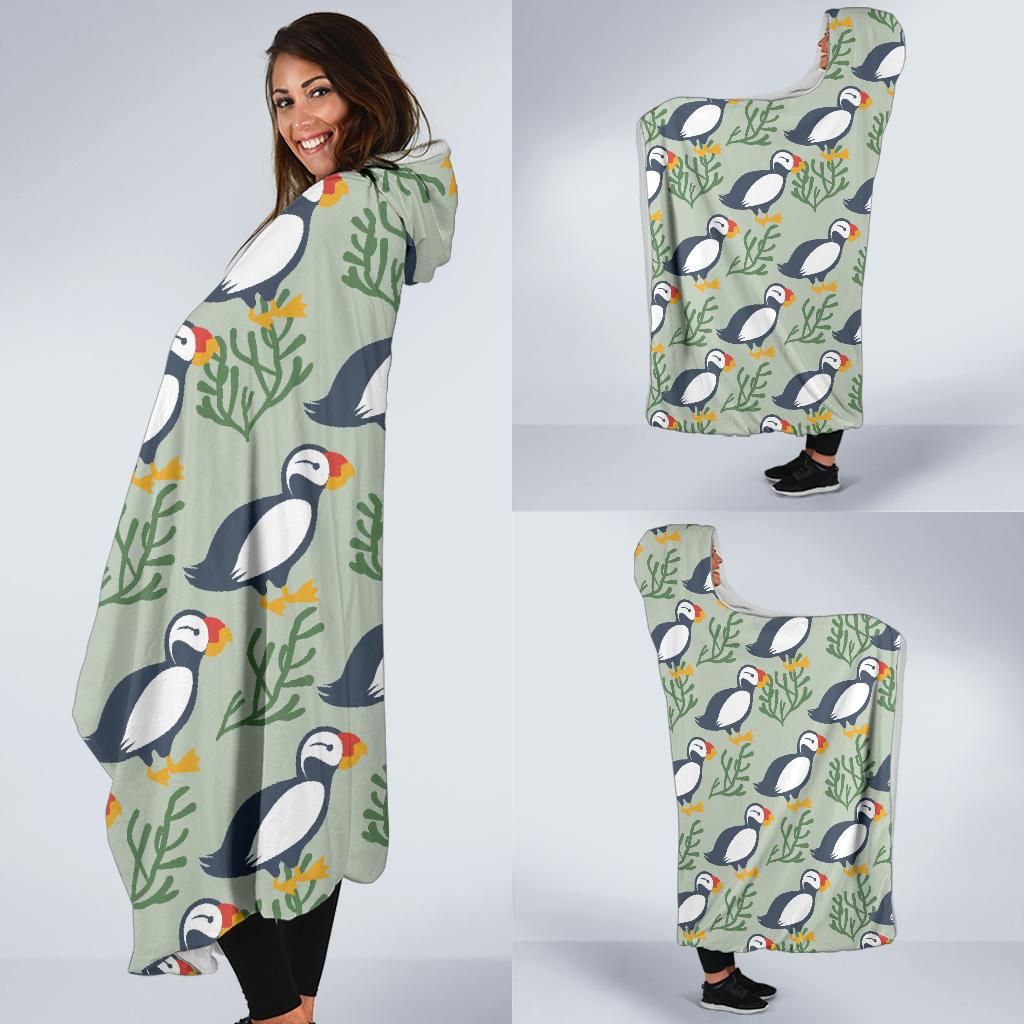 Puffin Cute Pattern Print Hooded Blanket-grizzshop