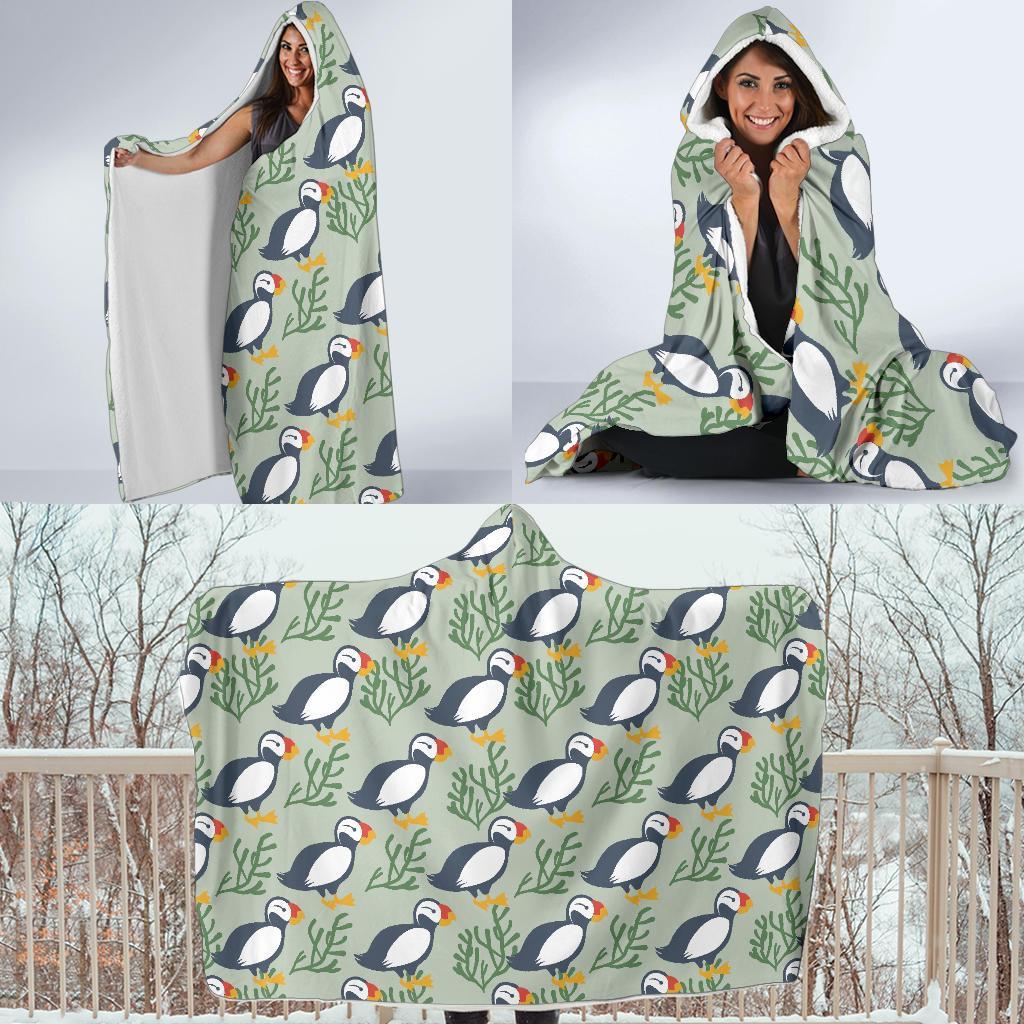 Puffin Cute Pattern Print Hooded Blanket-grizzshop