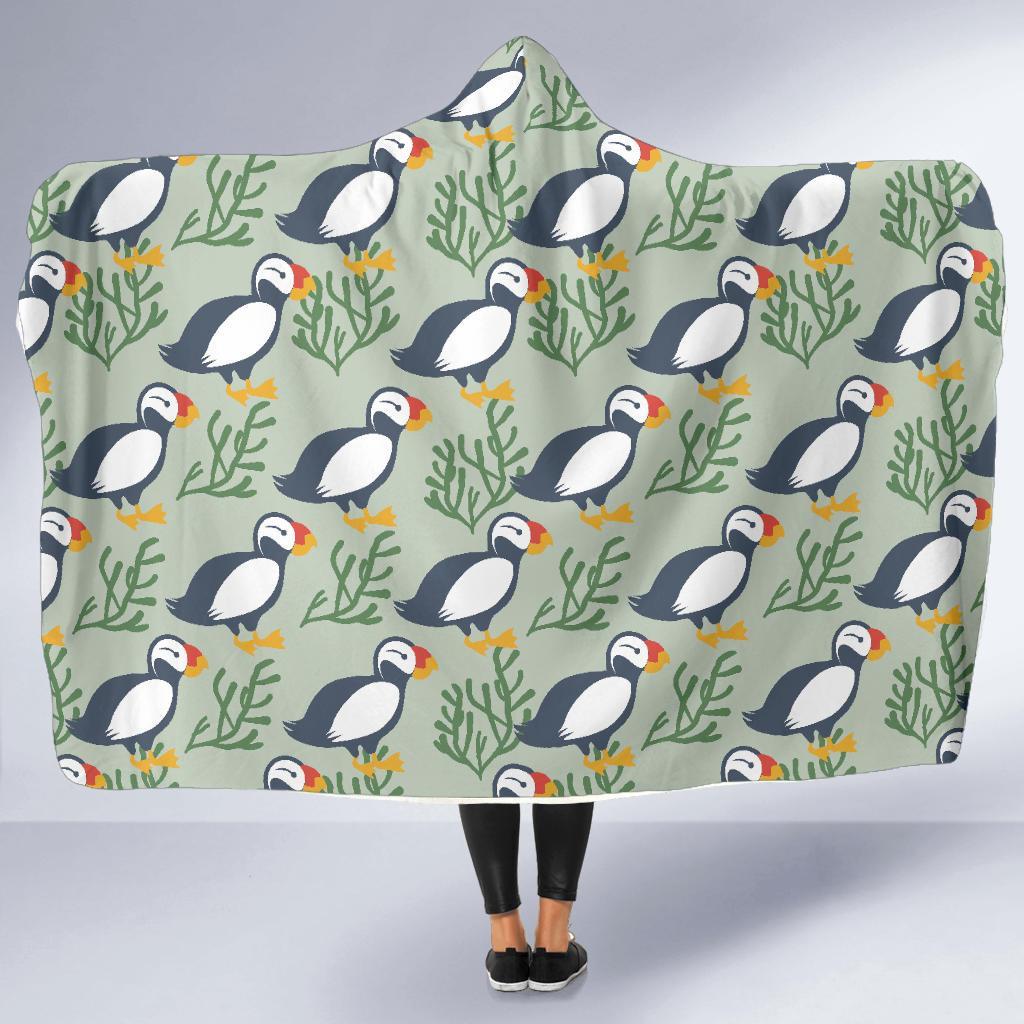 Puffin Cute Pattern Print Hooded Blanket-grizzshop