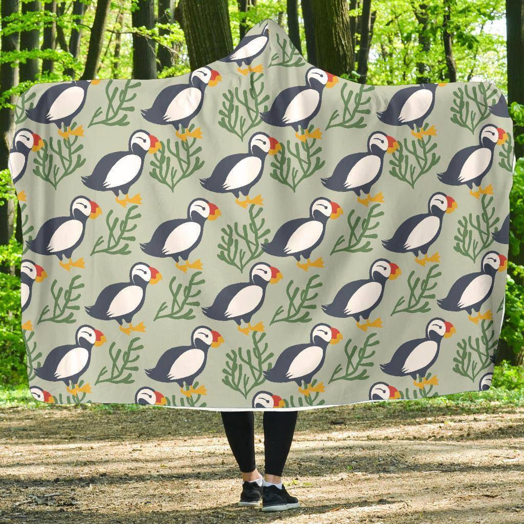 Puffin Cute Pattern Print Hooded Blanket-grizzshop