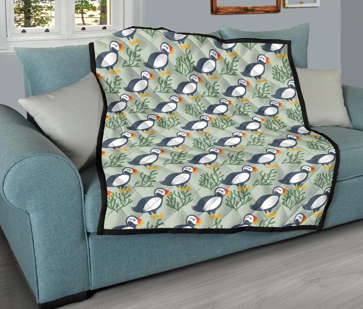 Puffin Cute Pattern Print Quilt-grizzshop