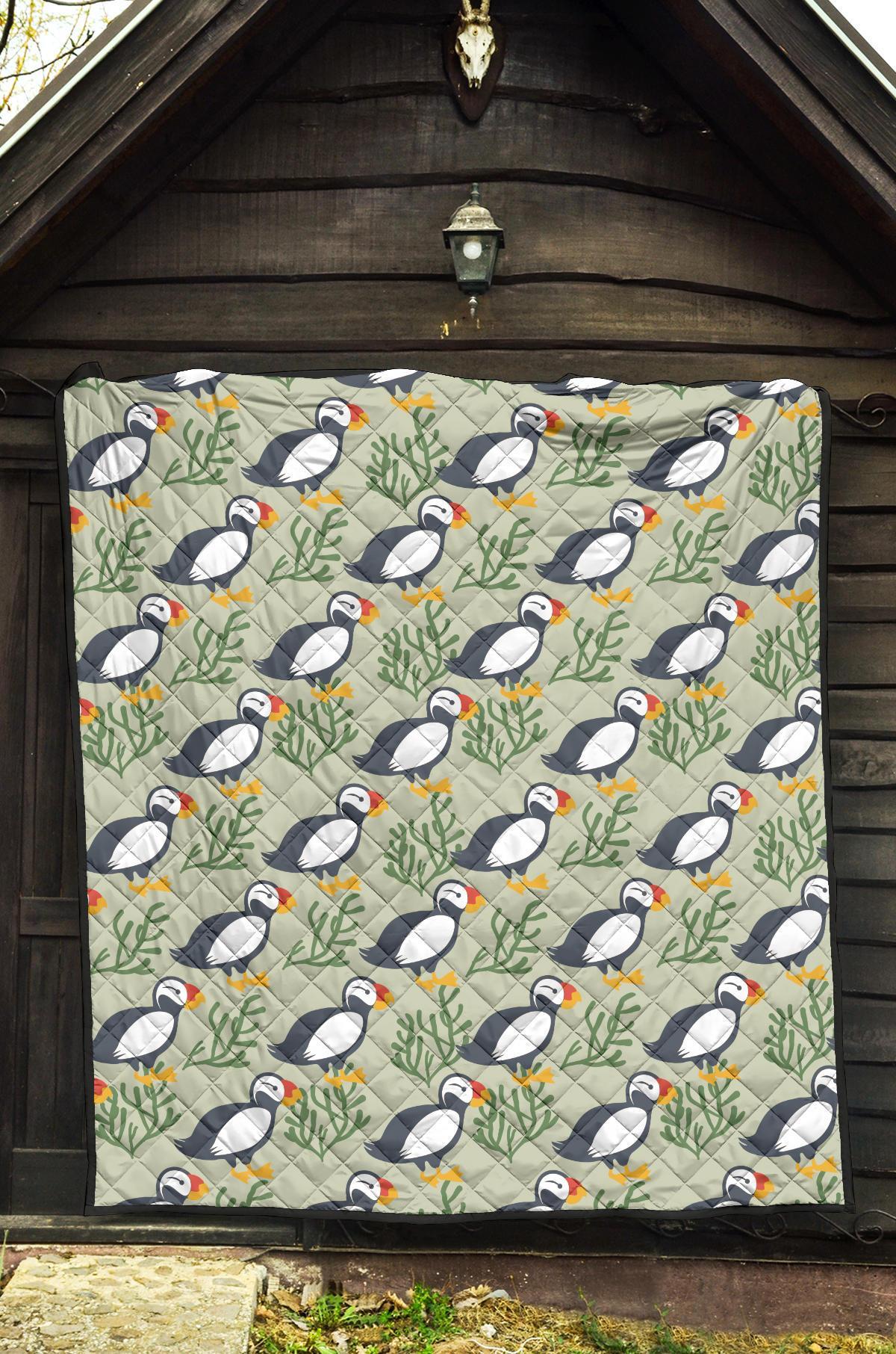 Puffin Cute Pattern Print Quilt-grizzshop