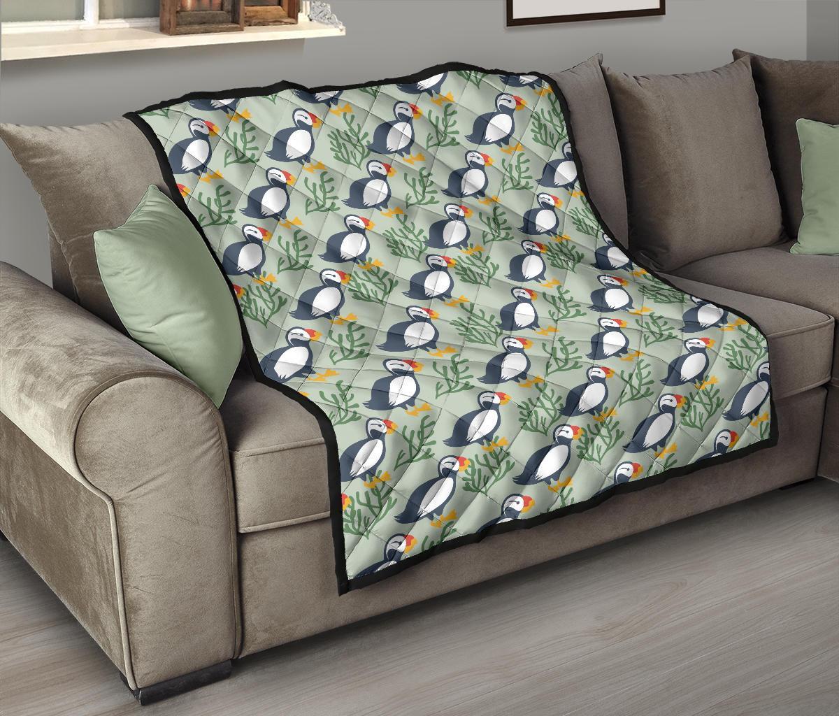 Puffin Cute Pattern Print Quilt-grizzshop