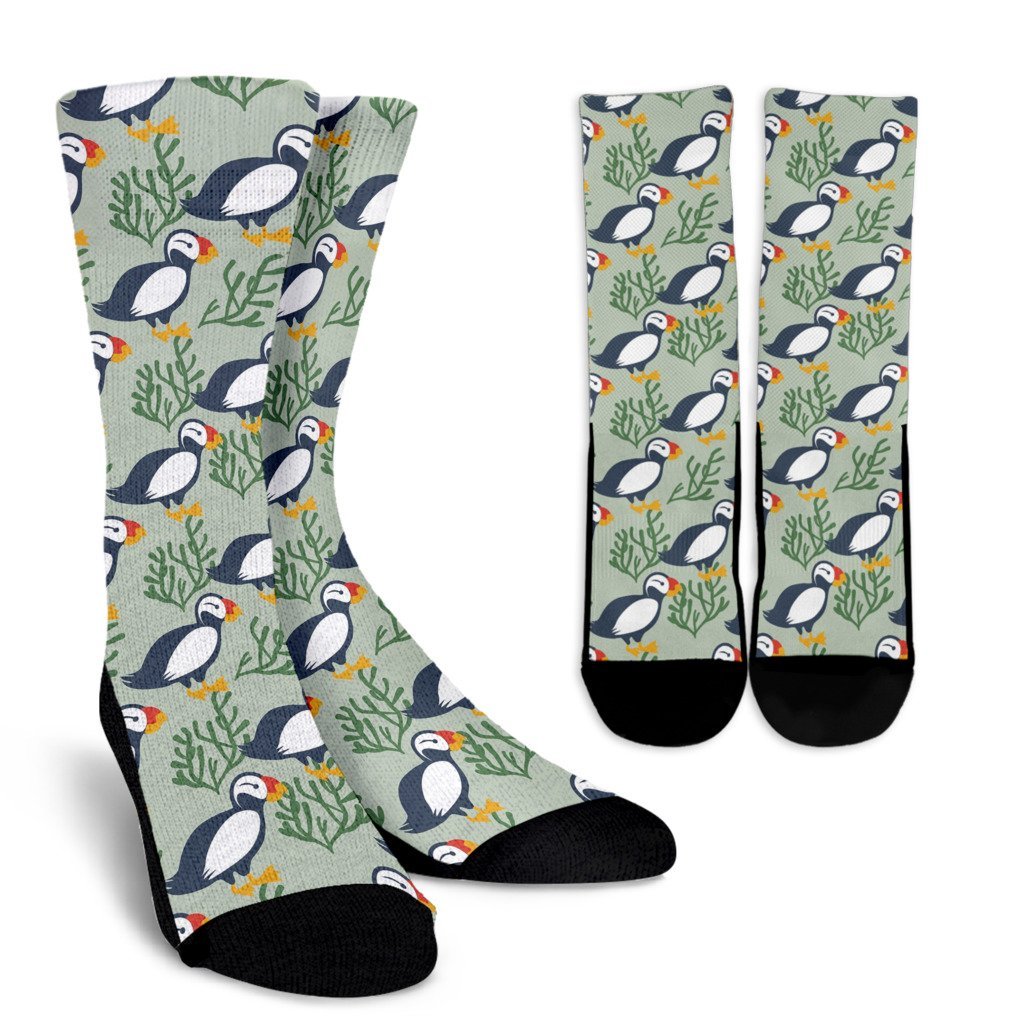 Puffin Cute Pattern Print Unisex Crew Socks-grizzshop