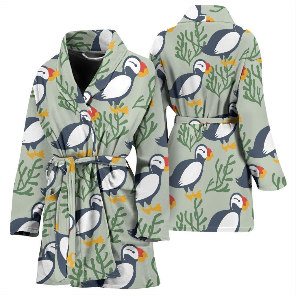 Puffin Cute Pattern Print Women Long Robe-grizzshop