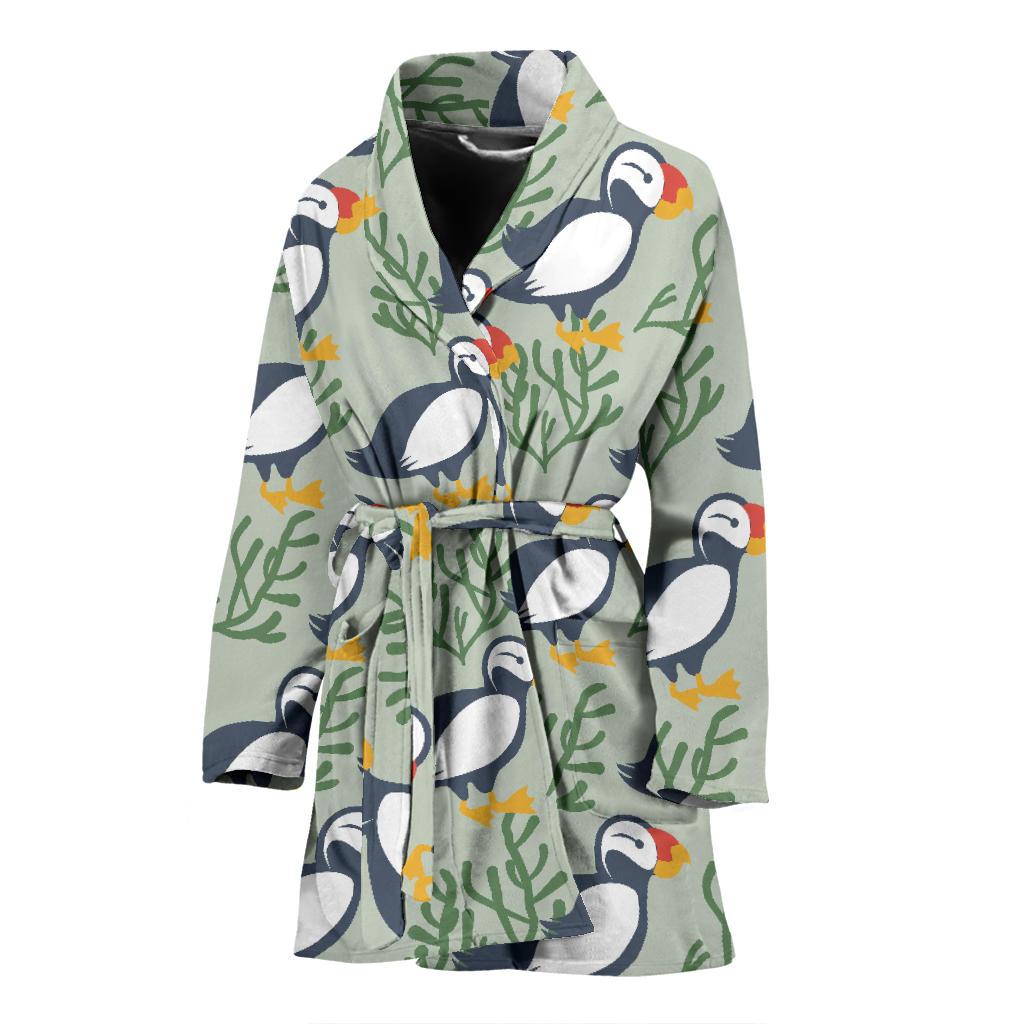 Puffin Cute Pattern Print Women Long Robe-grizzshop