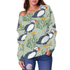 Puffin Cute Pattern Print Women Off Shoulder Sweatshirt-grizzshop