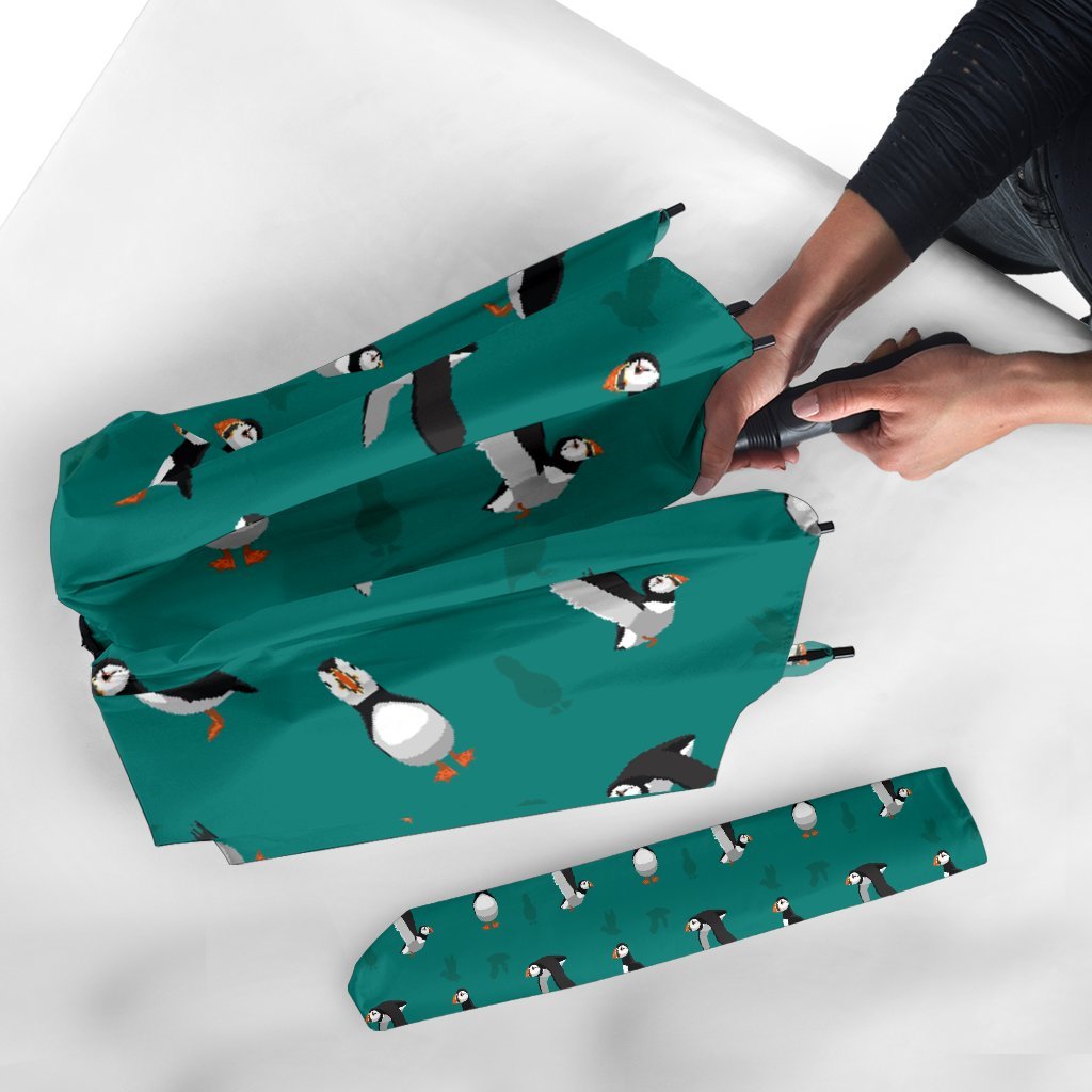 Puffin Pattern Print Automatic Foldable Umbrella-grizzshop
