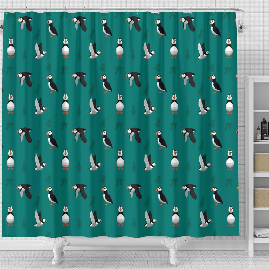 Puffin Pattern Print Bathroom Shower Curtain-grizzshop